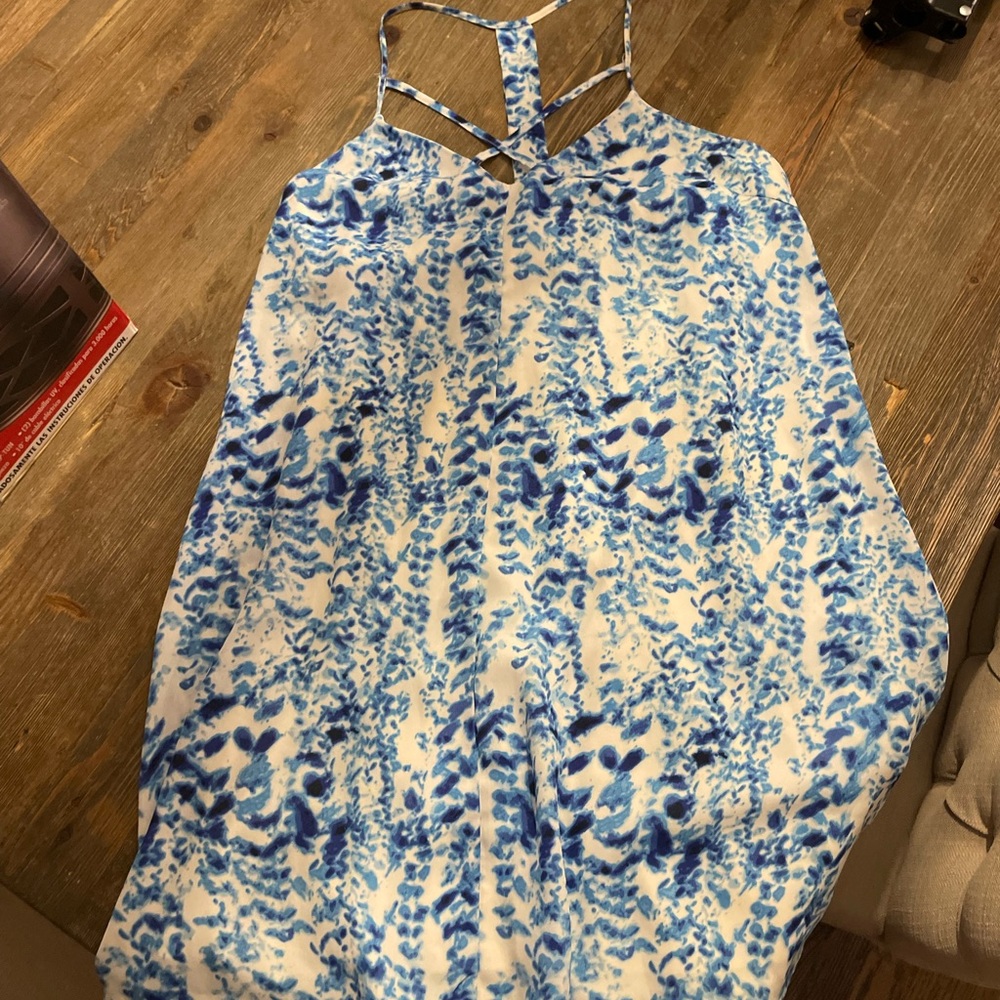 Blue and white shift dress fun top